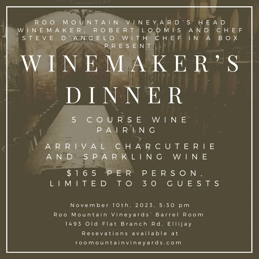Winemaker's Dinner | November 10th, 2023 | Roo Mountain Vineyards | Ellijay, Georgia