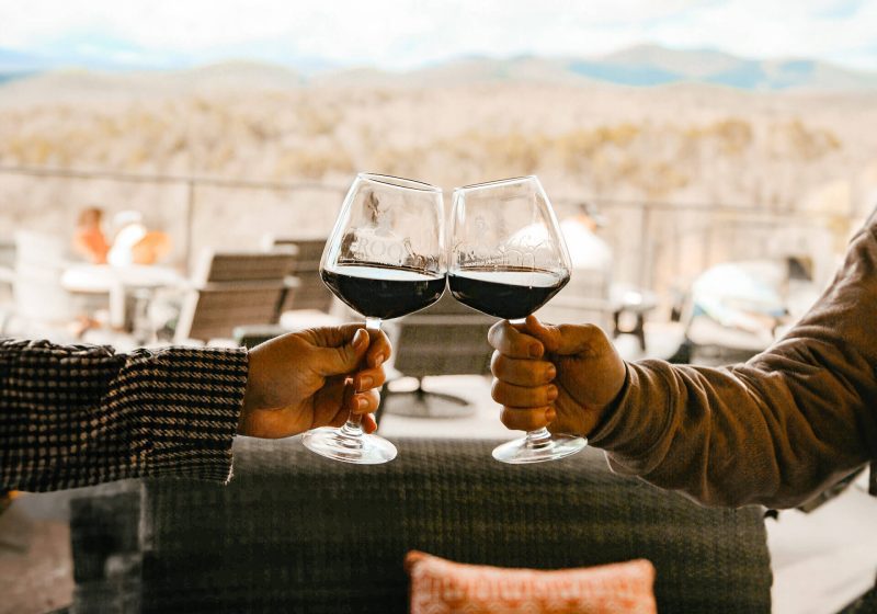 two people toasting wine