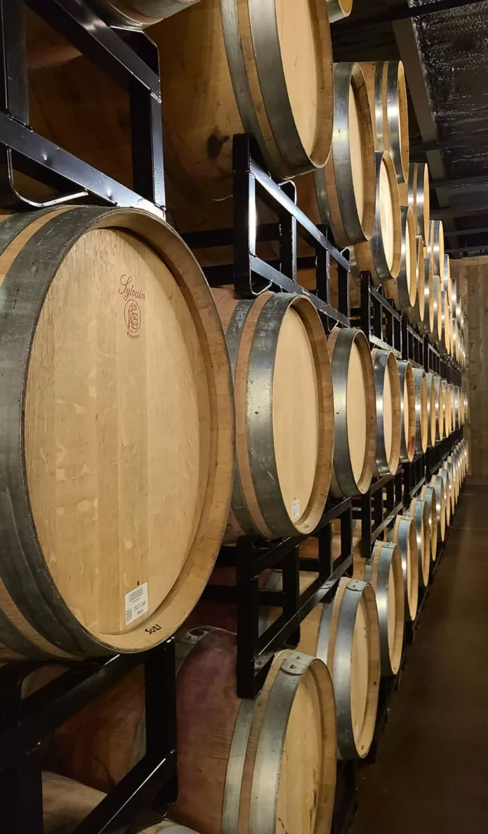 Barrels of wine at Roo Mountain Vineyards