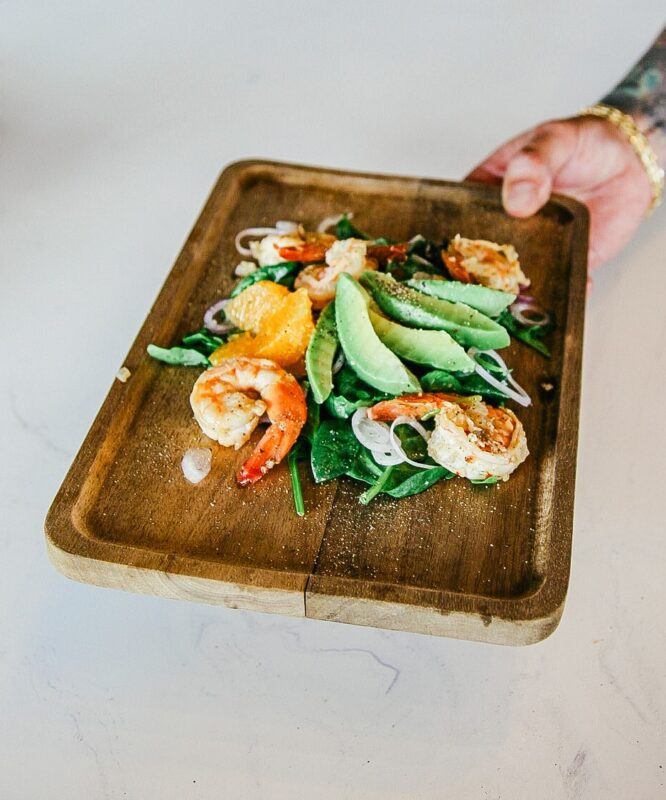 a delicious plate of shrimp and avocado