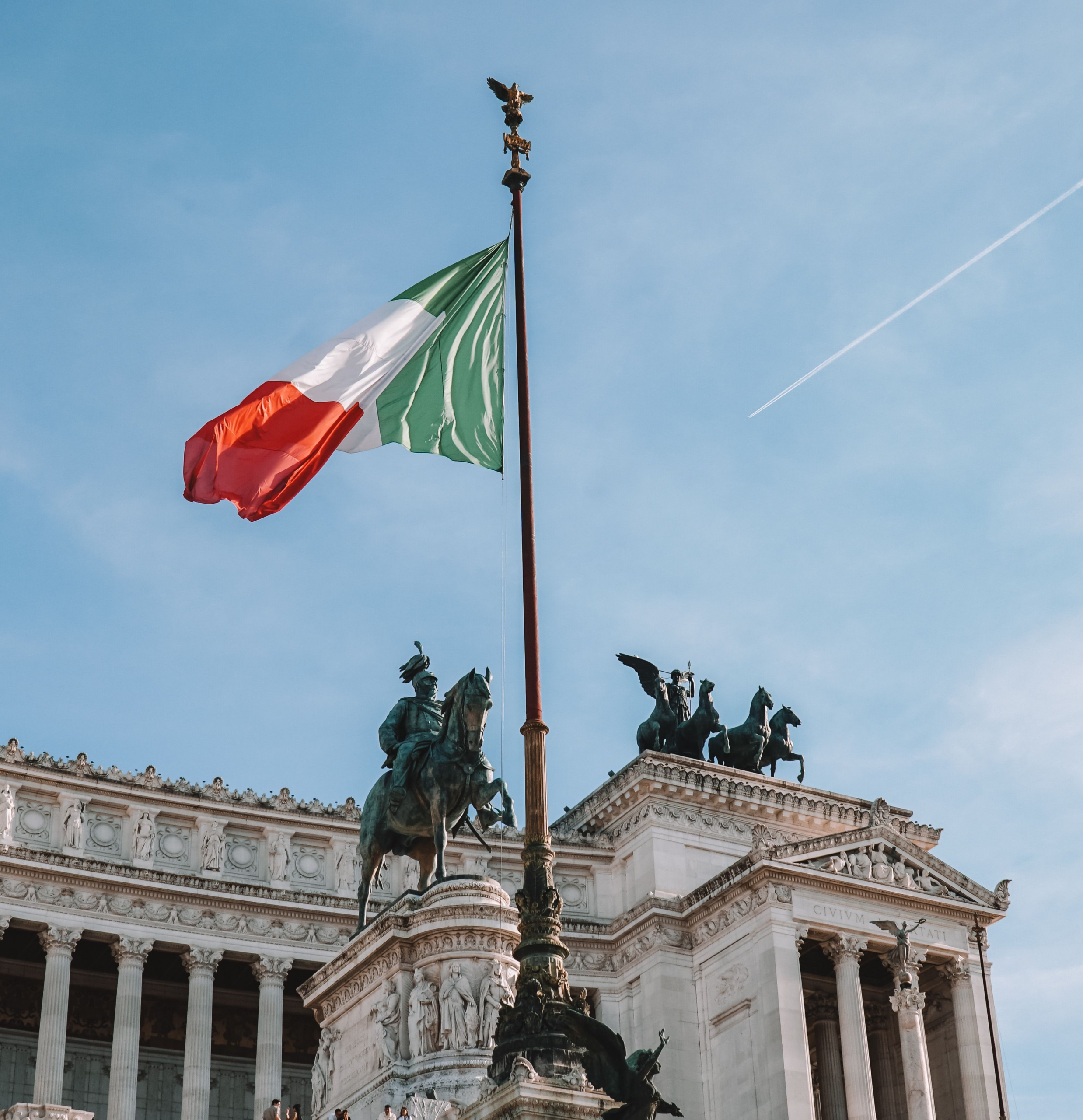 Italian flag and building