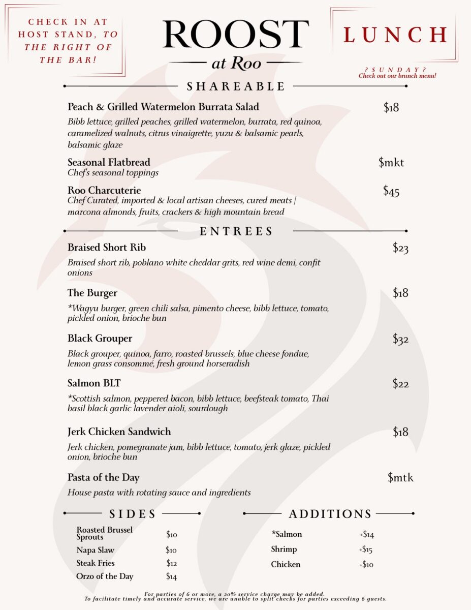 The Roost Bistro Lunch Menu